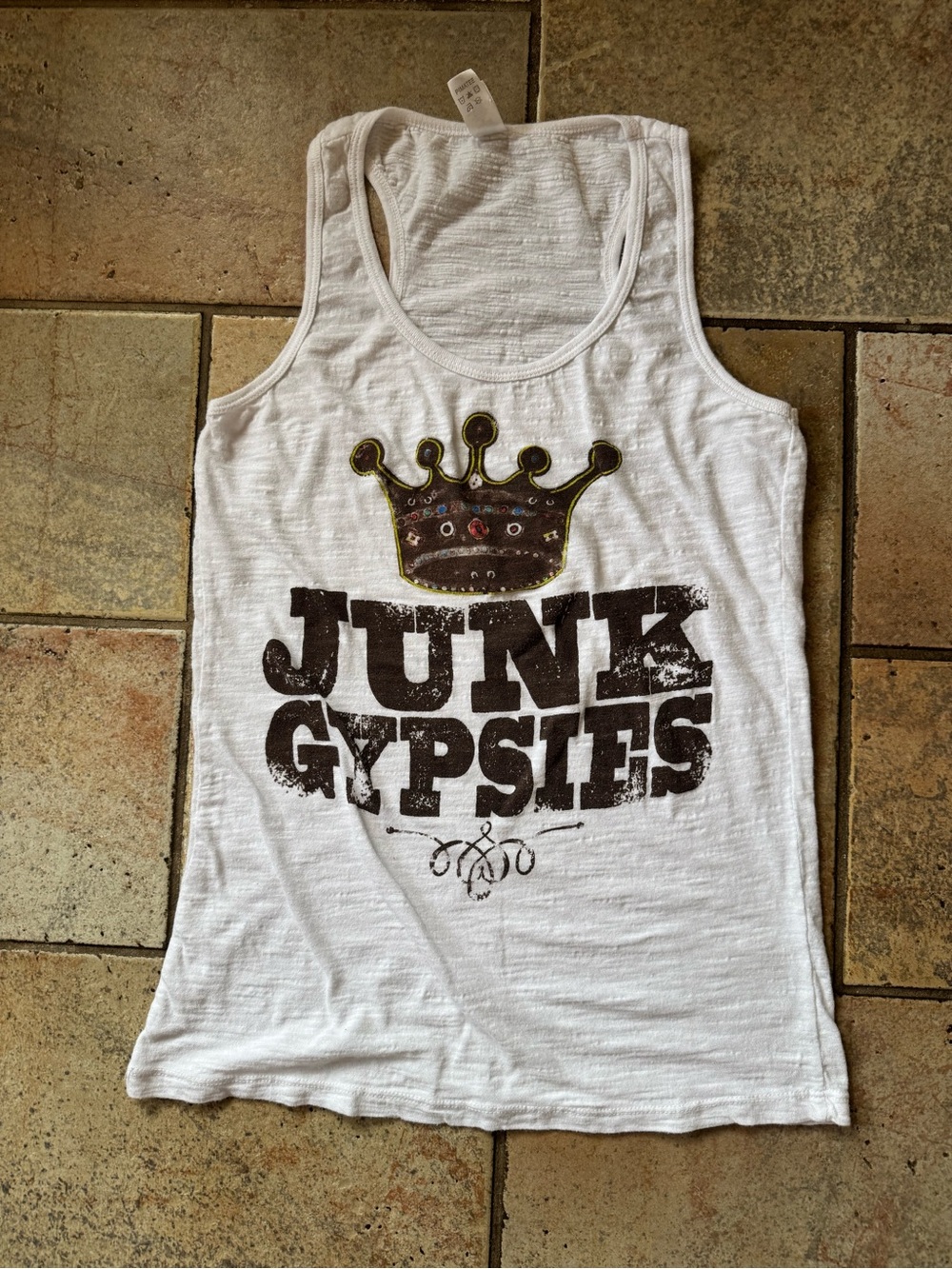 Junk Gypsy White Tank Top with Brown Crown Junk Gypsies Graphic Size Medium